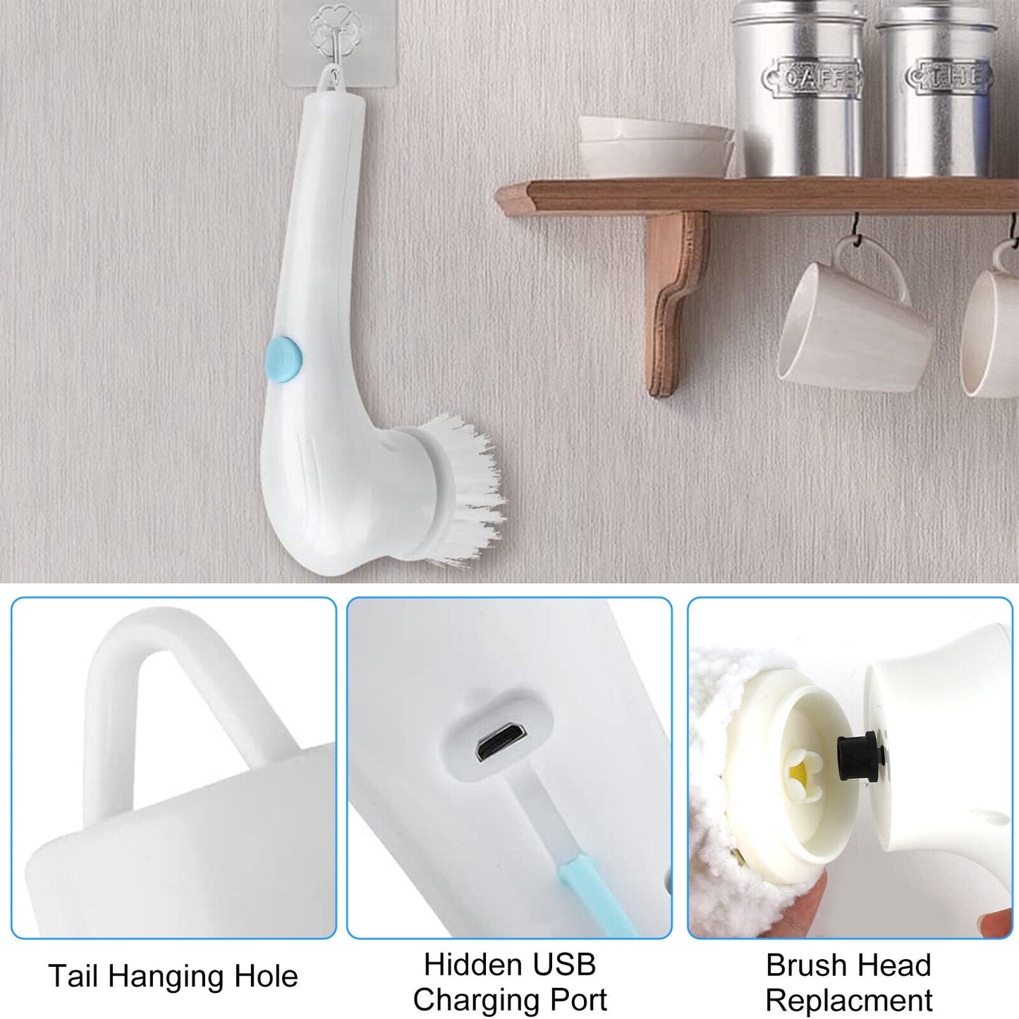 5 Heads Electric Cordless Spin Scrubber Rotating Cleaning Brush Set Rechargeable