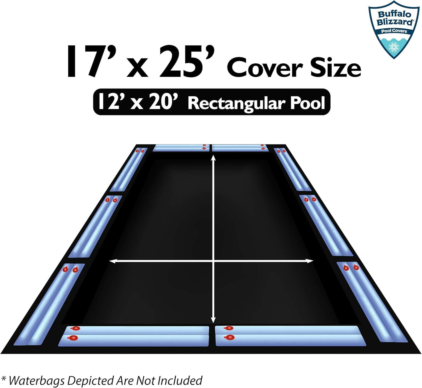 Micro Mesh Black Winter Cover for 12-Foot-By-20-Foot Rectangle Swimming Pools | Rain or Melted Snow to Pass through | Covers Include 5-Feet of Overlap to Measure 17-Feet-By-25-Feet