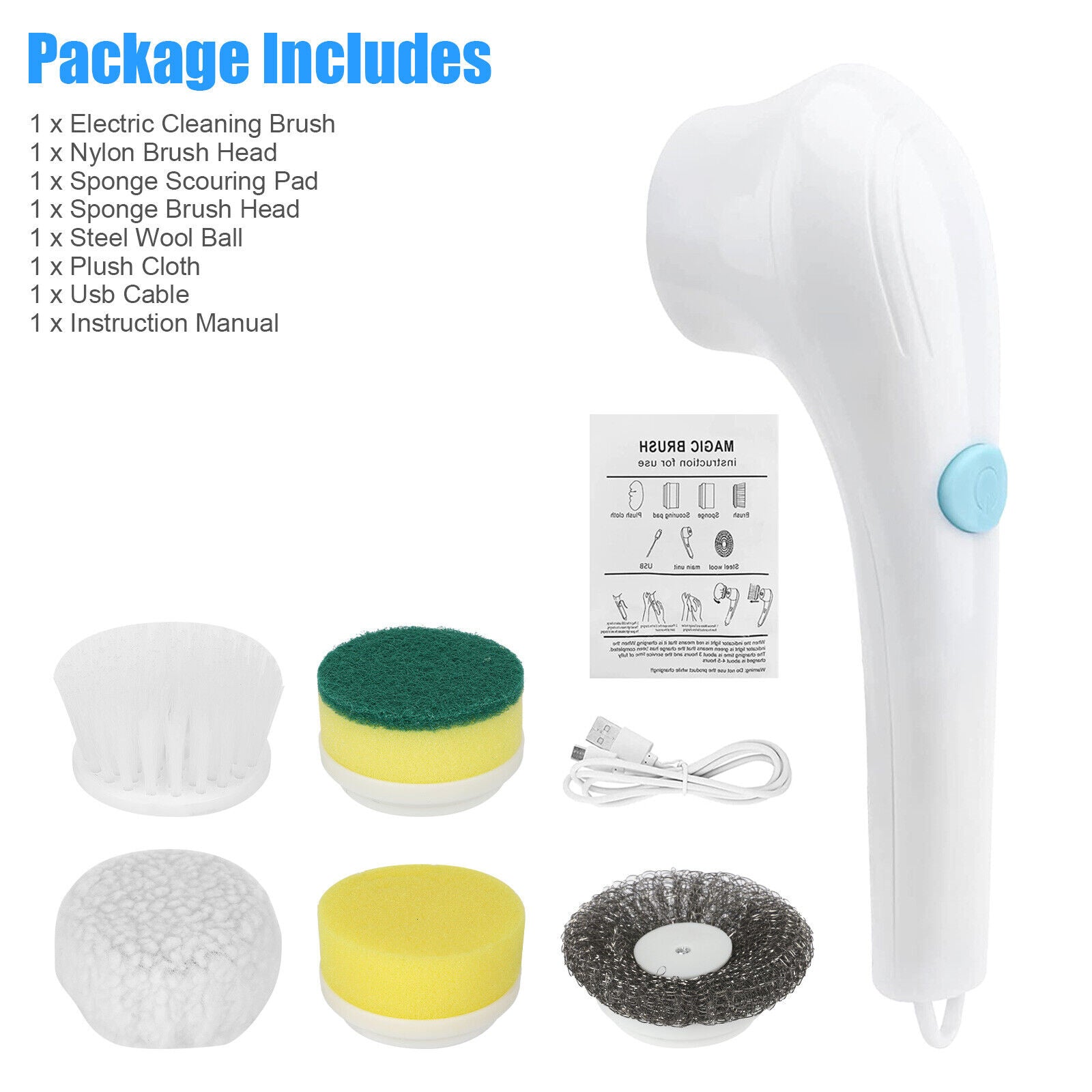 5 Heads Electric Cordless Spin Scrubber Rotating Cleaning Brush Set Rechargeable